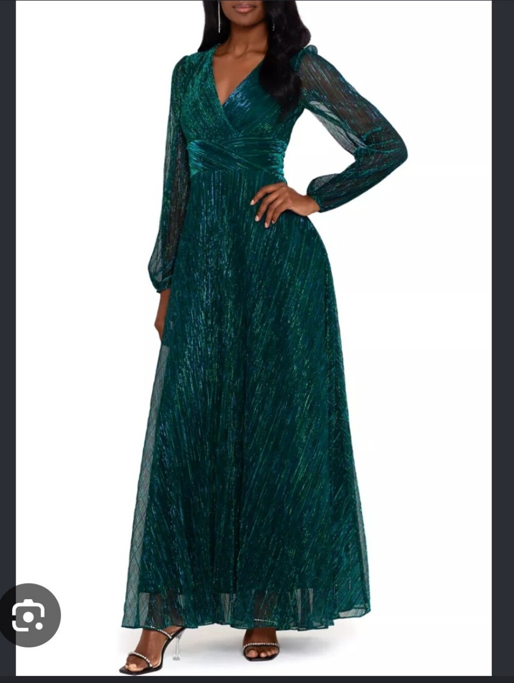 Betsy & Adam NWT Size 10 Emerald Green Metallic Long Sleeve Maxi Gown $289